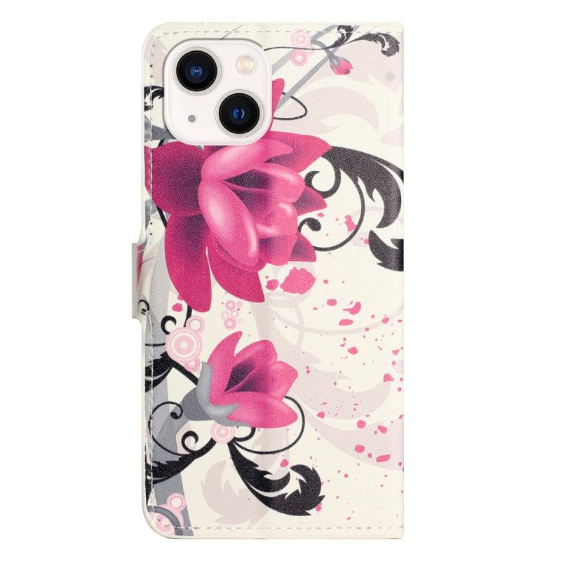 Folio Cover iPhone 15 Plus Fiori Tropicali