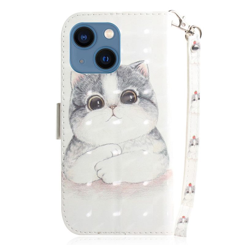 Folio Cover iPhone 15 Plus Gatto Grafico Con Cordino