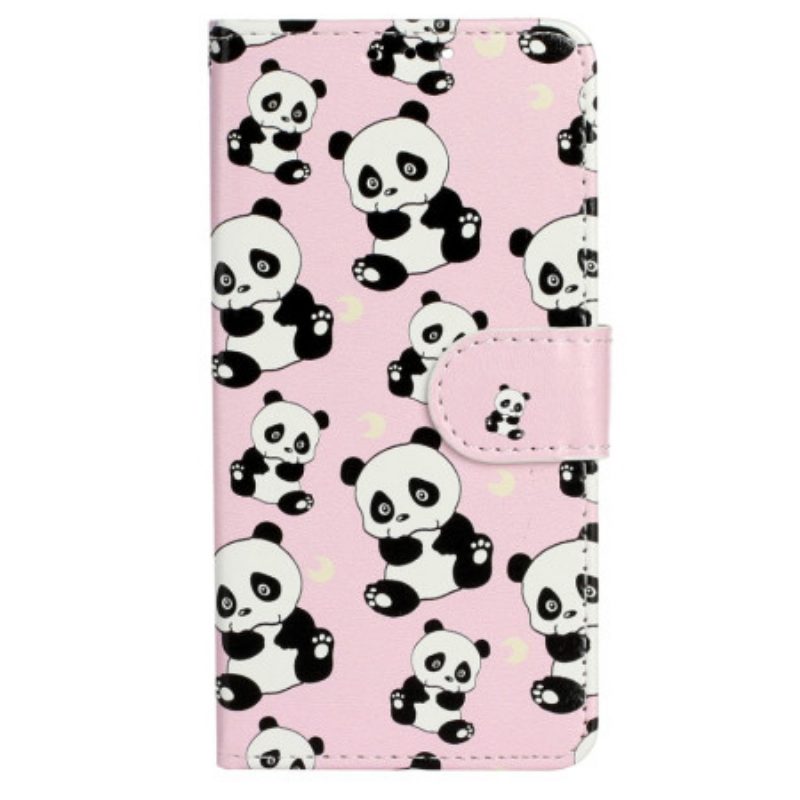 Folio Cover iPhone 15 Plus Piccoli Panda Con Cinturino