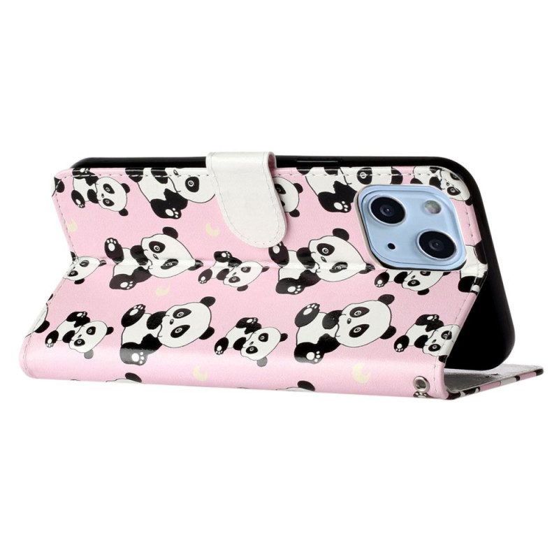 Folio Cover iPhone 15 Plus Piccoli Panda Con Cinturino