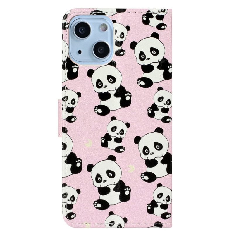 Folio Cover iPhone 15 Plus Piccoli Panda Con Cinturino