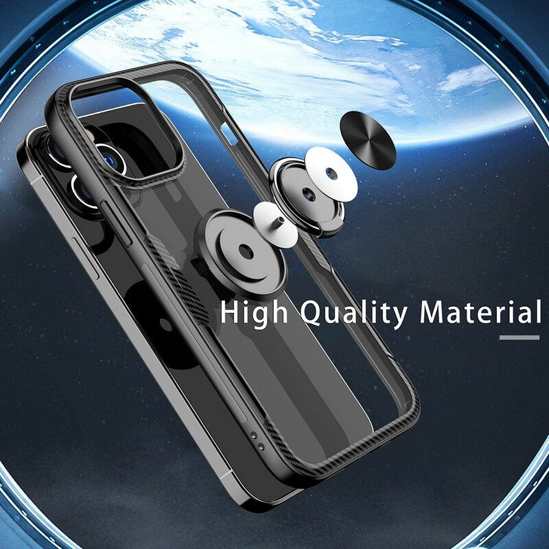 Cover iPhone 13 Pro Max Anello In Metallo In Fibra Di Carbonio