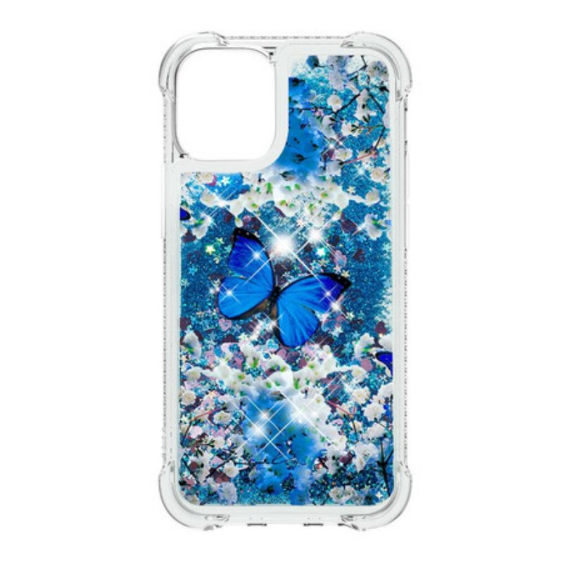 Cover iPhone 13 Pro Max Farfalle Blu Glitterate