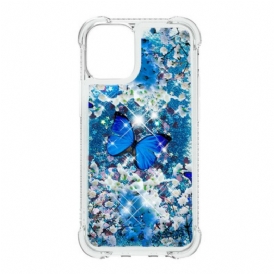 Cover iPhone 13 Pro Max Farfalle Blu Glitterate