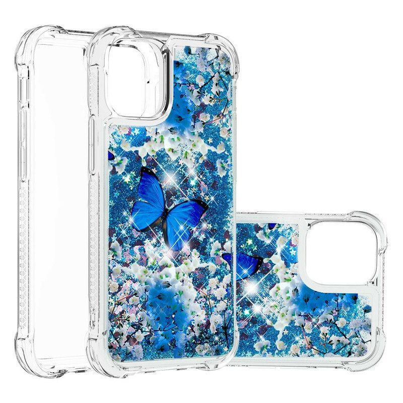 Cover iPhone 13 Pro Max Farfalle Blu Glitterate