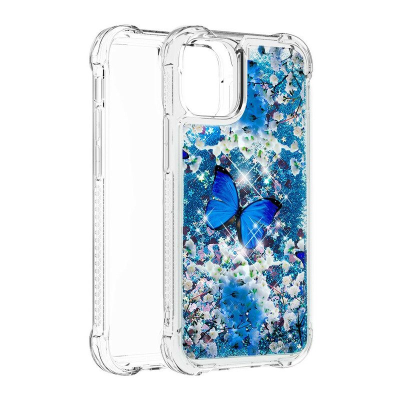 Cover iPhone 13 Pro Max Farfalle Blu Glitterate