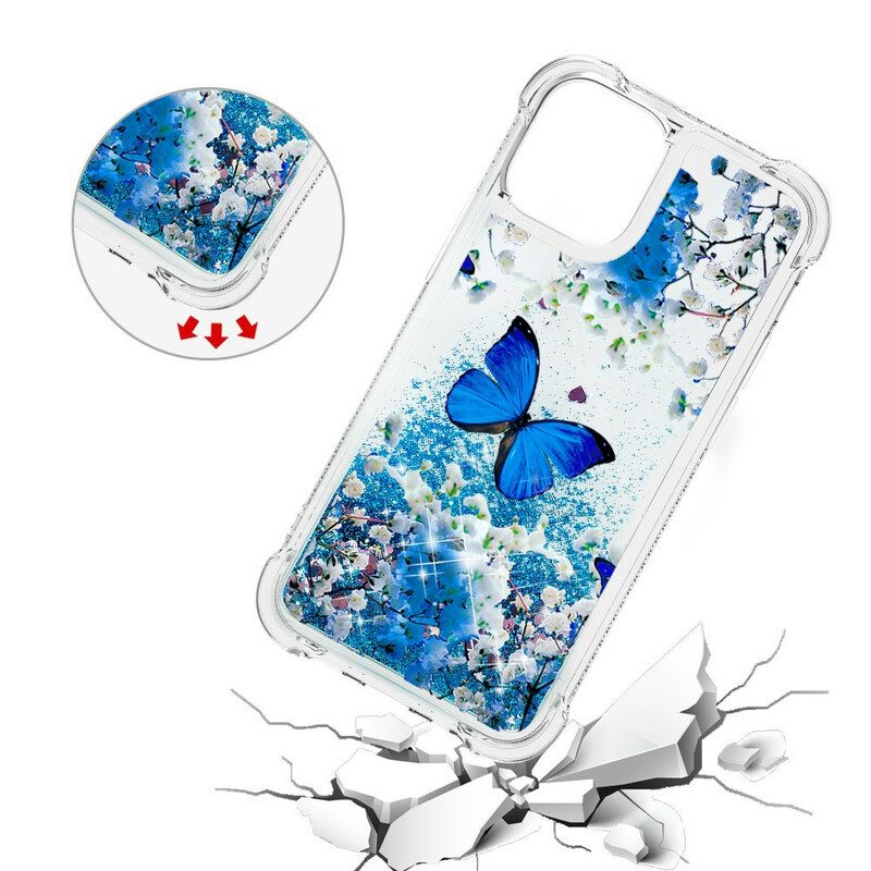 Cover iPhone 13 Pro Max Farfalle Blu Glitterate