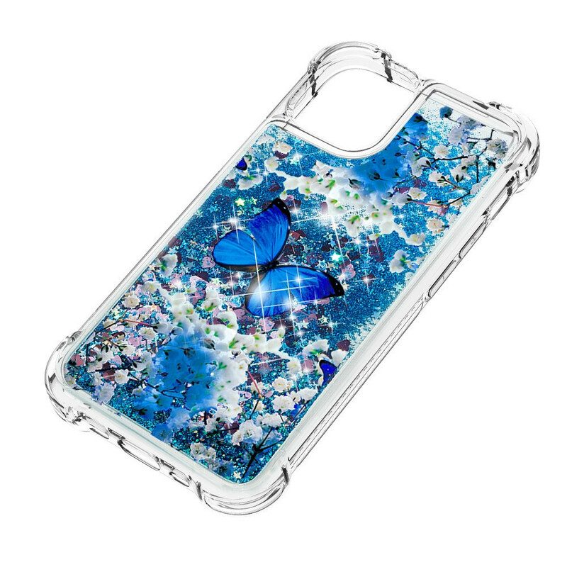 Cover iPhone 13 Pro Max Farfalle Blu Glitterate