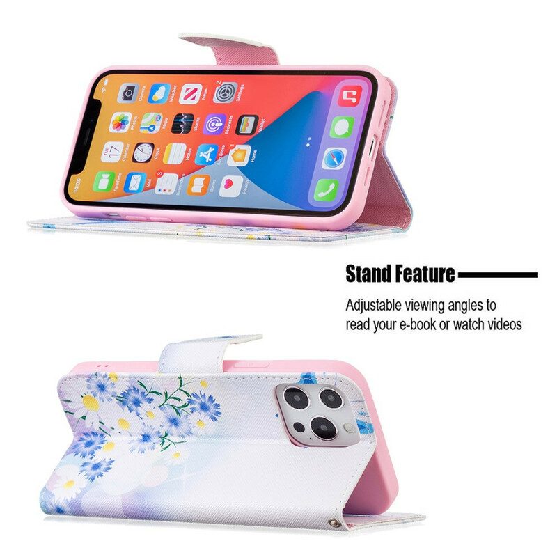 Custodia A Portafoglio iPhone 13 Pro Max Farfalle E Fiori Dipinti