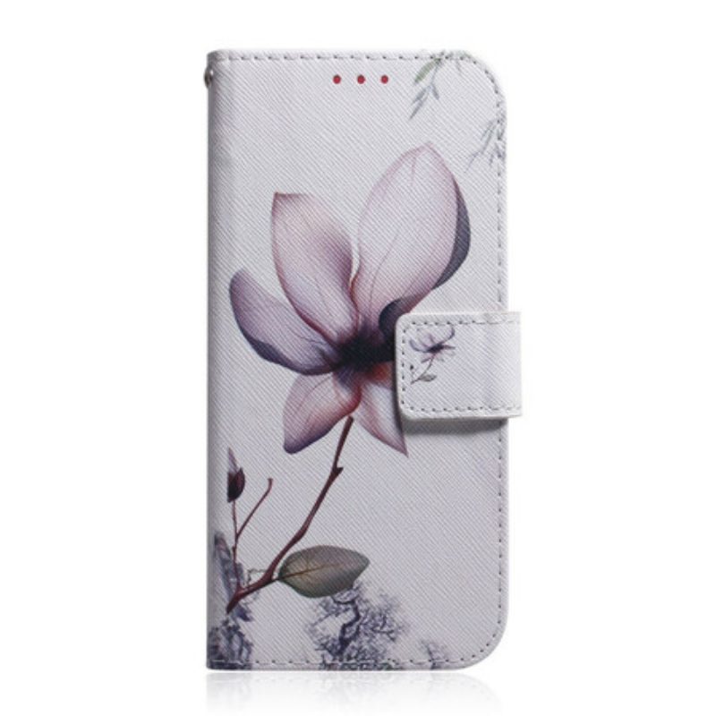 Custodia A Portafoglio iPhone 13 Pro Max Fiore Rosa Polveroso