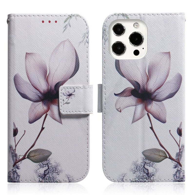 Custodia A Portafoglio iPhone 13 Pro Max Fiore Rosa Polveroso