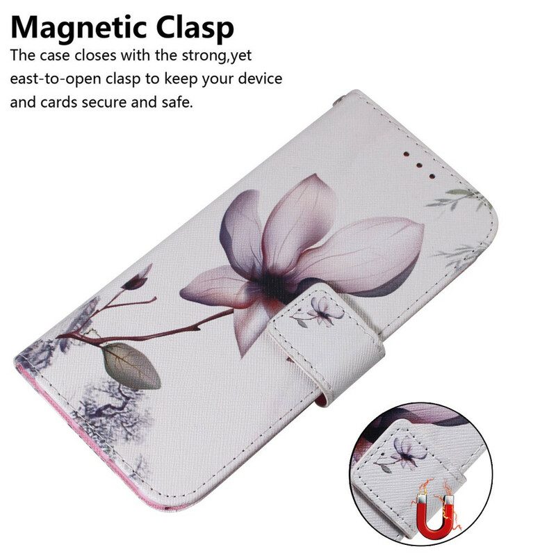 Custodia A Portafoglio iPhone 13 Pro Max Fiore Rosa Polveroso