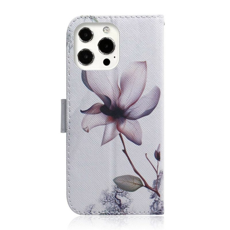 Custodia A Portafoglio iPhone 13 Pro Max Fiore Rosa Polveroso