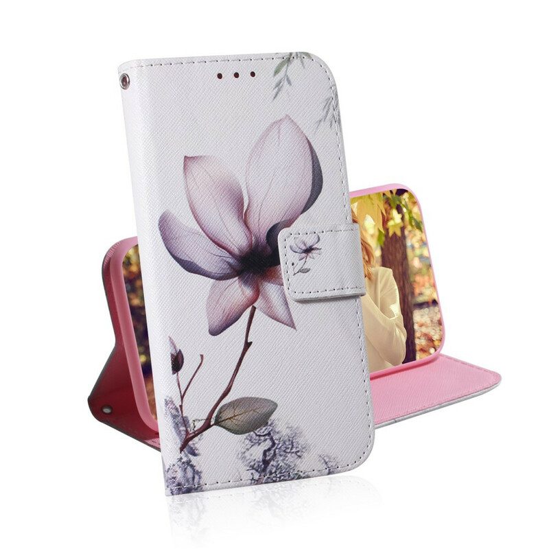 Custodia A Portafoglio iPhone 13 Pro Max Fiore Rosa Polveroso