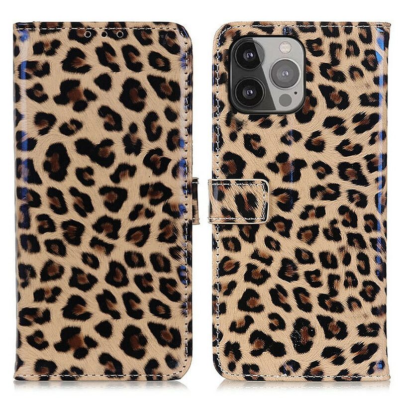 Custodia A Portafoglio iPhone 13 Pro Max Leopardo Semplice