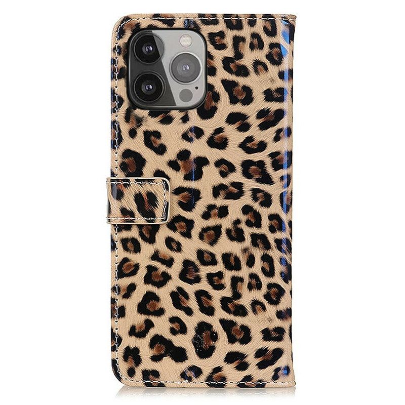 Custodia A Portafoglio iPhone 13 Pro Max Leopardo Semplice