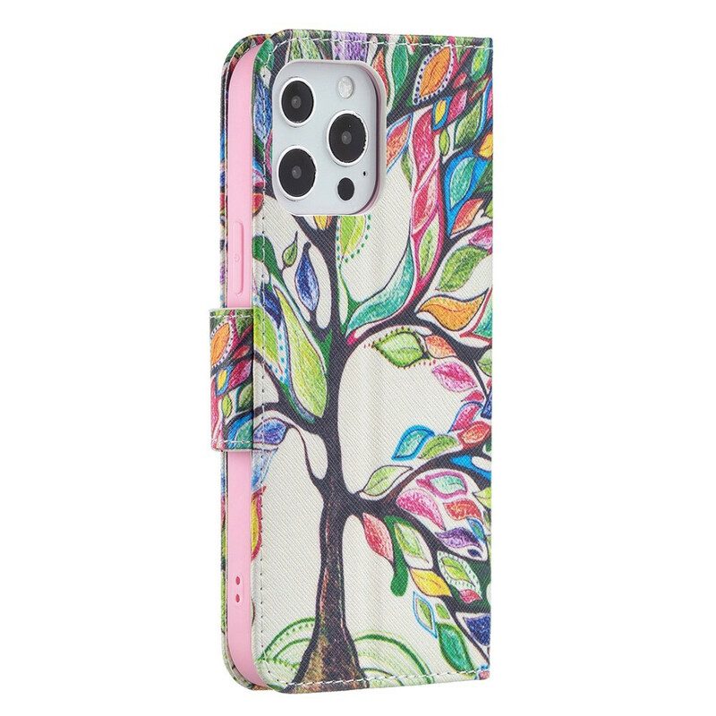 Custodia in pelle iPhone 13 Pro Max Albero Colorato