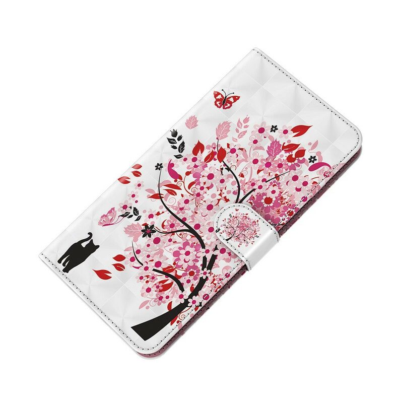 Custodia in pelle iPhone 13 Pro Max Albero Rosa E Gatto Nero