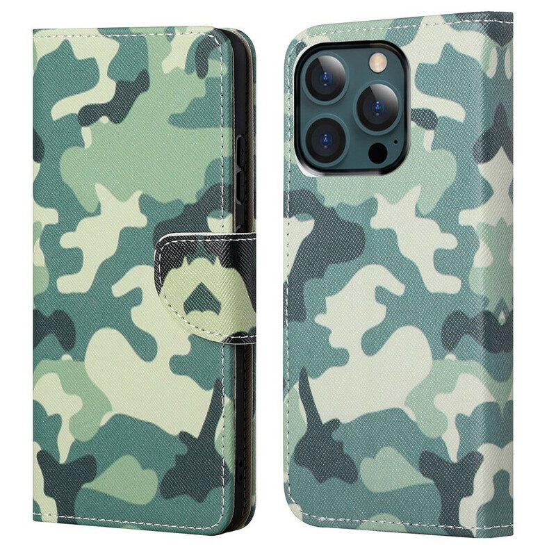 Custodia in pelle iPhone 13 Pro Max Camuffamento Militare