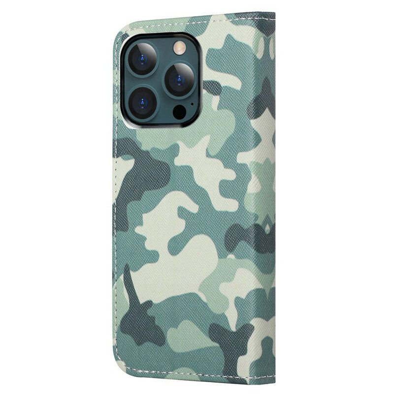 Custodia in pelle iPhone 13 Pro Max Camuffamento Militare