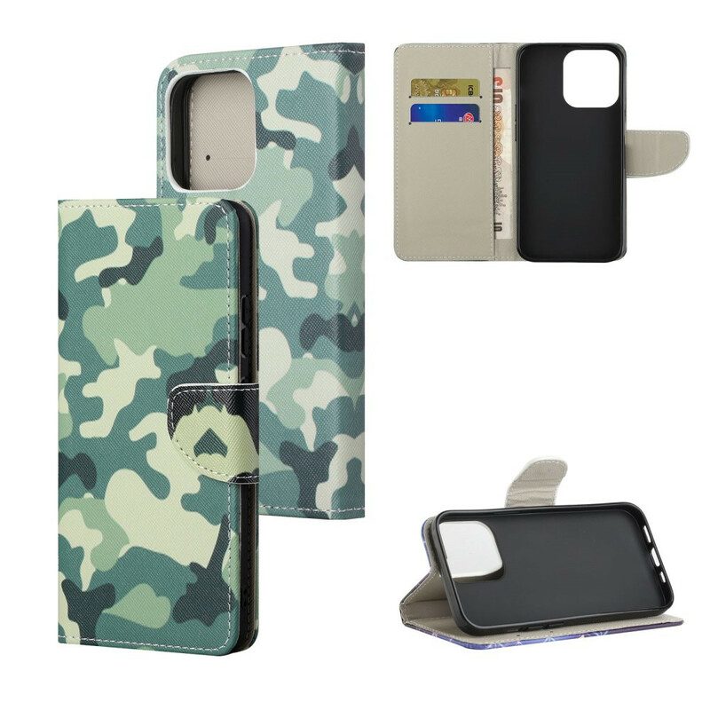 Custodia in pelle iPhone 13 Pro Max Camuffamento Militare