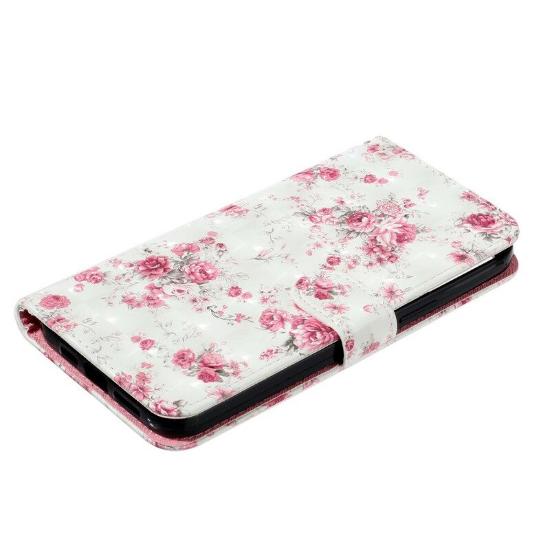 Custodia in pelle iPhone 13 Pro Max Cinturino Punto Luce Fiori