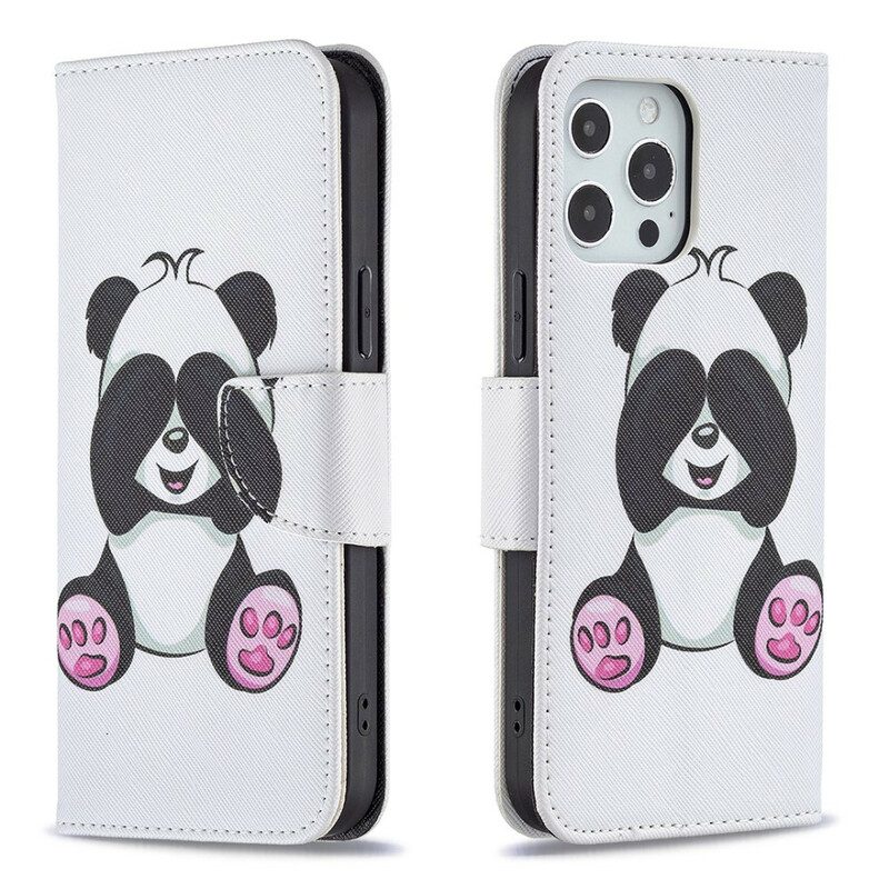 Custodia in pelle iPhone 13 Pro Max Divertimento Panda