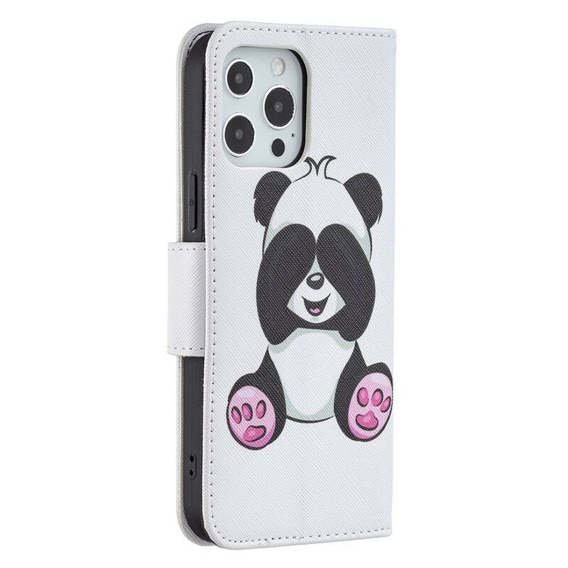 Custodia in pelle iPhone 13 Pro Max Divertimento Panda