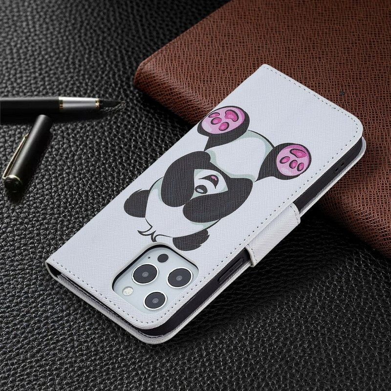 Custodia in pelle iPhone 13 Pro Max Divertimento Panda