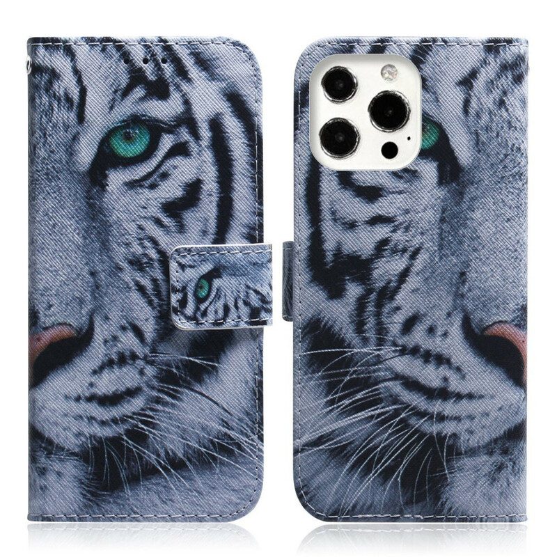 Custodia in pelle iPhone 13 Pro Max Faccia Da Tigre