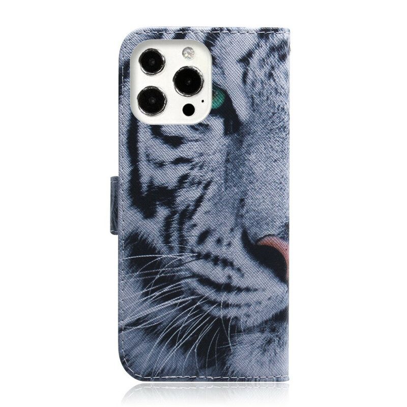 Custodia in pelle iPhone 13 Pro Max Faccia Da Tigre