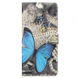 Custodia in pelle iPhone 13 Pro Max Farfalla Blu