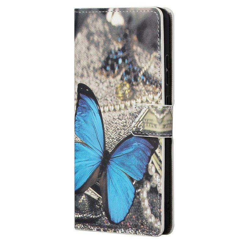 Custodia in pelle iPhone 13 Pro Max Farfalla Blu