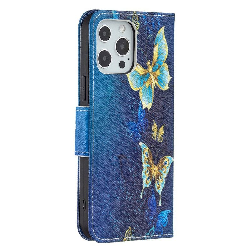 Custodia in pelle iPhone 13 Pro Max Farfalle Incredibili