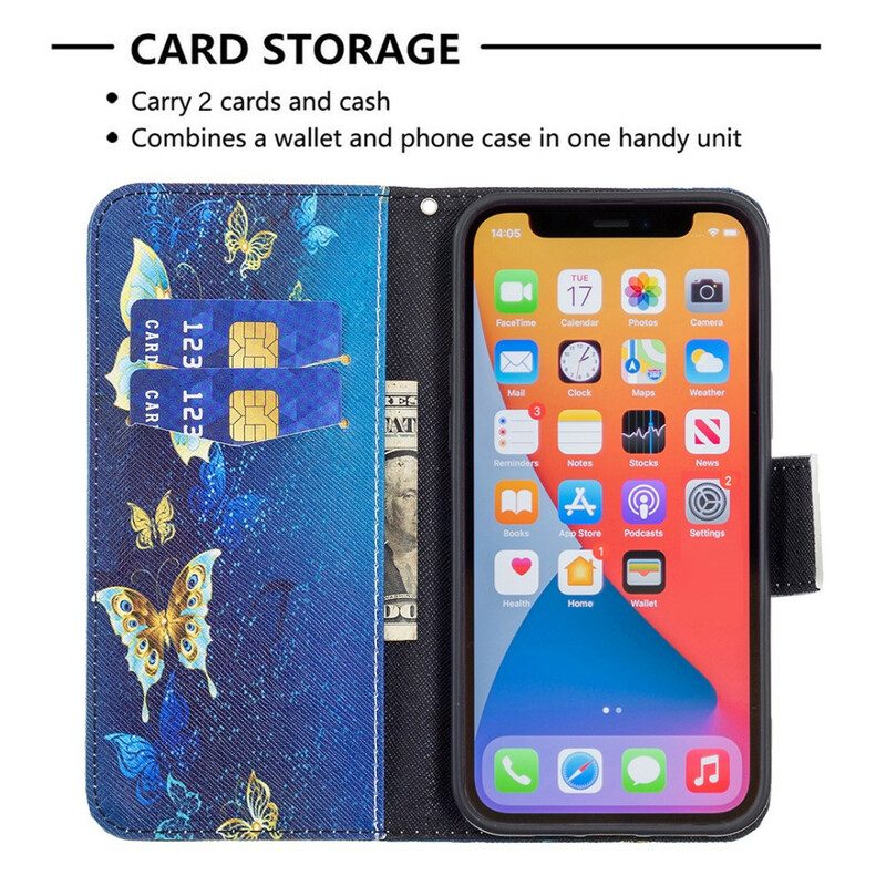 Custodia in pelle iPhone 13 Pro Max Farfalle Incredibili