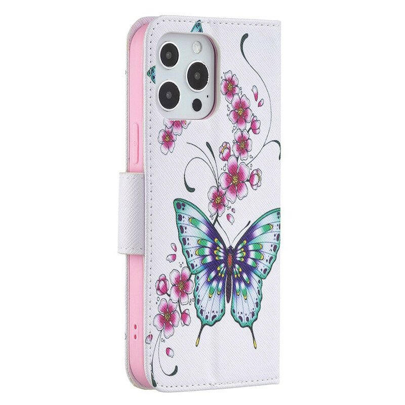 Custodia in pelle iPhone 13 Pro Max Farfalle Incredibili