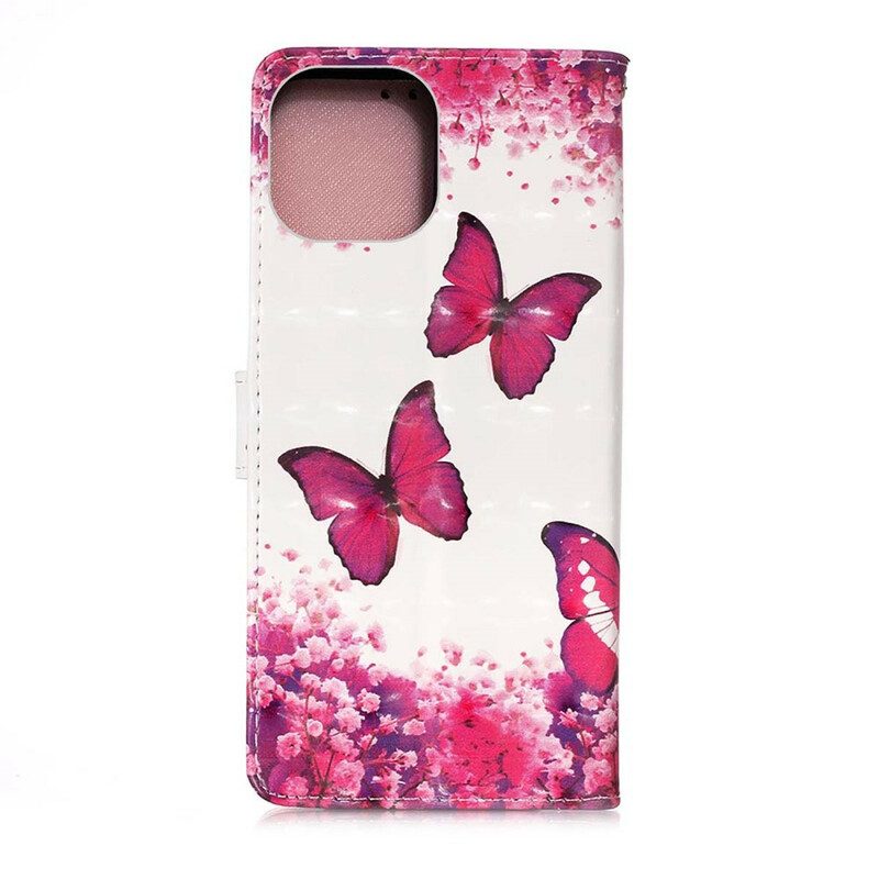 Custodia in pelle iPhone 13 Pro Max Farfalle Rosse