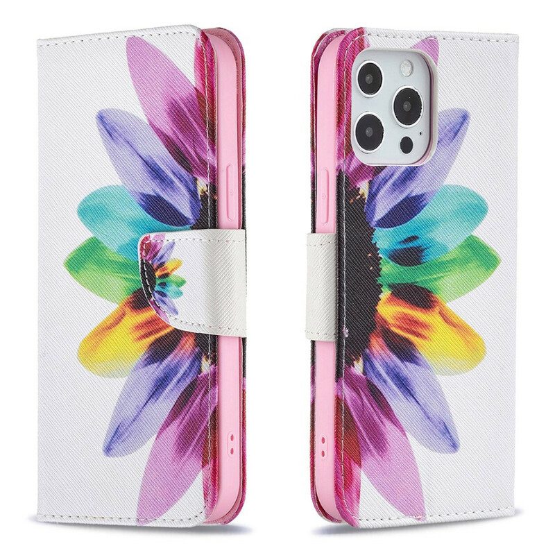 Custodia in pelle iPhone 13 Pro Max Fiore Dell'acquerello