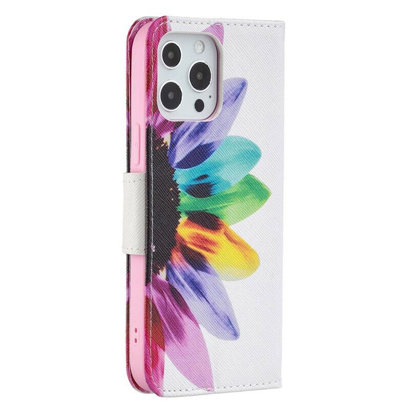 Custodia in pelle iPhone 13 Pro Max Fiore Dell'acquerello