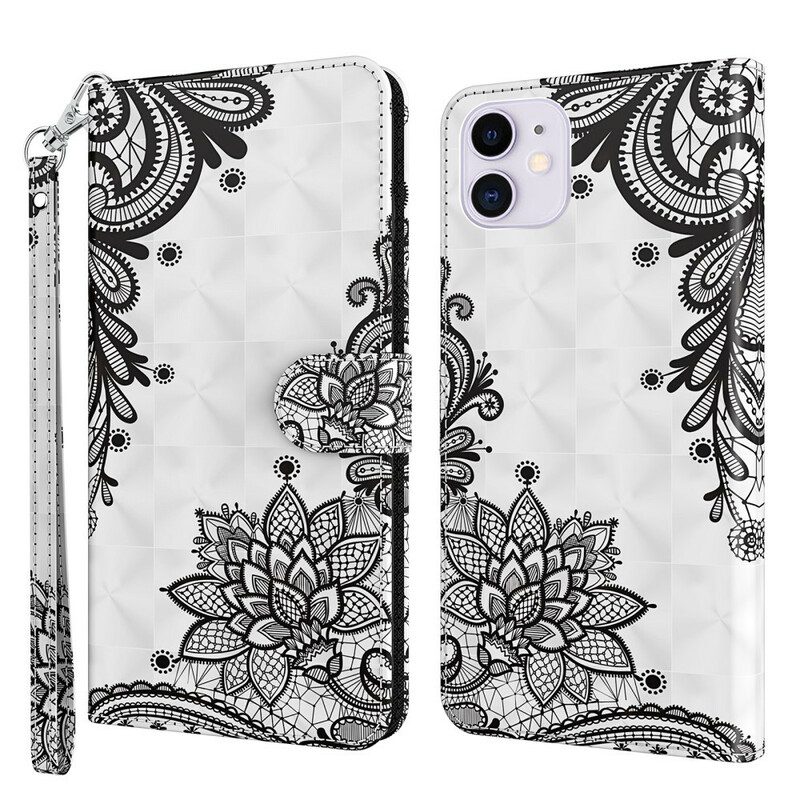 Custodia in pelle iPhone 13 Pro Max Fiori Di Pizzo