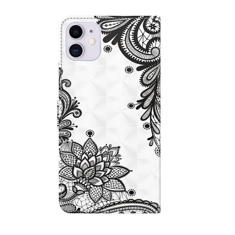 Custodia in pelle iPhone 13 Pro Max Fiori Di Pizzo