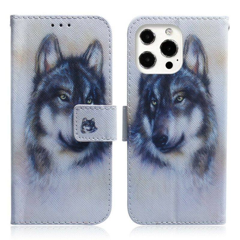 Custodia in pelle iPhone 13 Pro Max Sguardo Canino