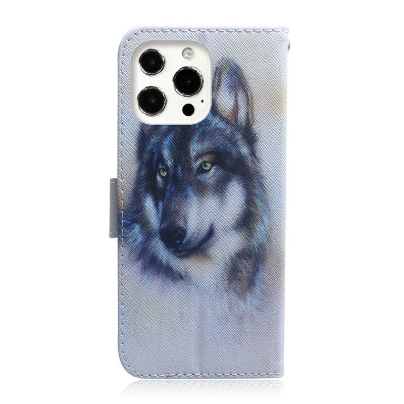 Custodia in pelle iPhone 13 Pro Max Sguardo Canino