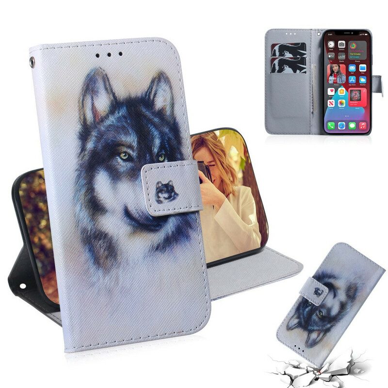 Custodia in pelle iPhone 13 Pro Max Sguardo Canino