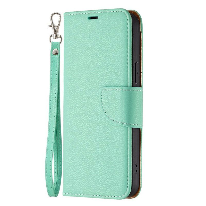 Custodia in pelle iPhone 13 Pro Max Strappy Effetto Pelle Color Litchi