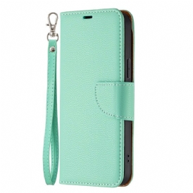 Custodia in pelle iPhone 13 Pro Max Strappy Effetto Pelle Color Litchi