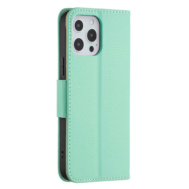 Custodia in pelle iPhone 13 Pro Max Strappy Effetto Pelle Color Litchi