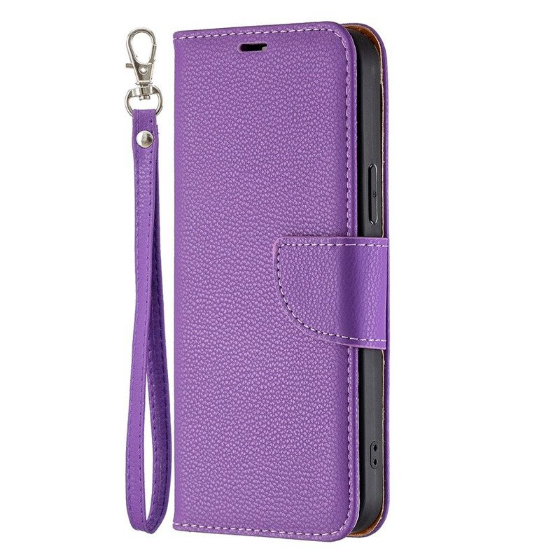 Custodia in pelle iPhone 13 Pro Max Strappy Effetto Pelle Color Litchi