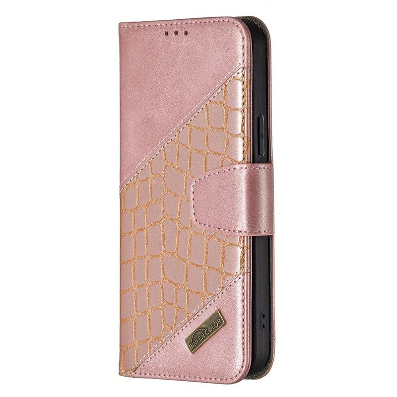 Folio Cover iPhone 13 Pro Max Classico Effetto Pelle Di Coccodrillo