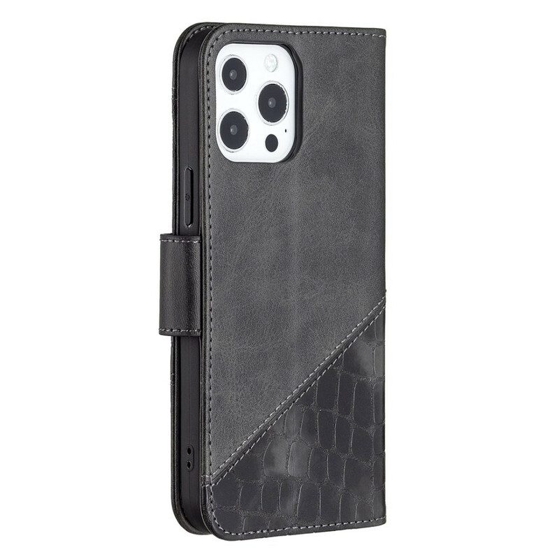 Folio Cover iPhone 13 Pro Max Classico Effetto Pelle Di Coccodrillo